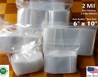 6" x 10" Clear Plastic Zip Bags, 2Mil Thickness, Reclosable Top Lock Large Small Mini Baggies For Beads Jewelry Storage Container