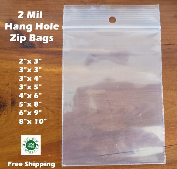 100 500 1000 Clear Plastic Zip Hang Hole Bags, 2Mil Thickness,  Reclosable Top Lock Large Small Mini Baggies For Beads Jewelry Storage