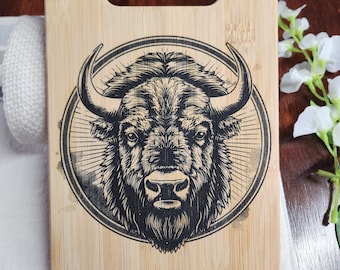 Custom Bison Buffalo Wooden Cutting Board, Cheese Board, Charcuterie Board, Wedding Gift, Kitchen Serving Board, Bread Board, Laser Engraved