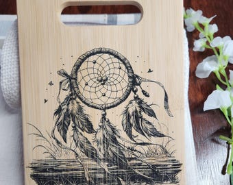 Custom Laser Engraved Dreamcatcher Wooden Cutting Board, Cheese Charcuterie, Wedding Gift, Kitchen Serving Board, Indigenous Native American