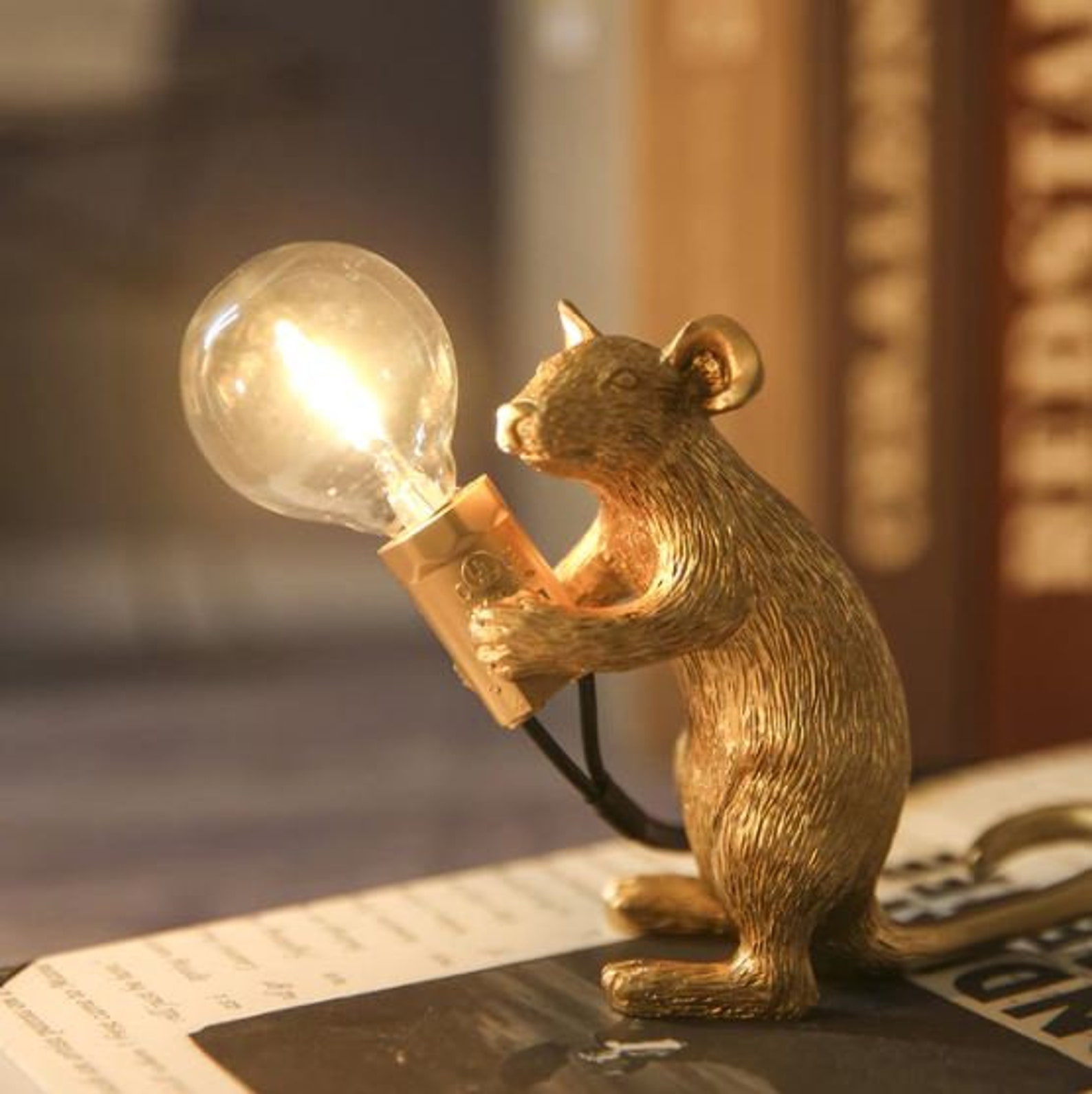 Mouse Table Lamp Cute Lamp Gold Rat Vintage Gold Desk Lamp Etsy