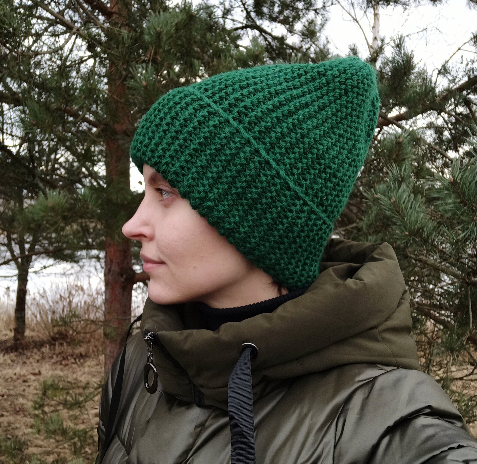 Green winter hat/Hunter green hat/Green slouchy knit beanie Etsy