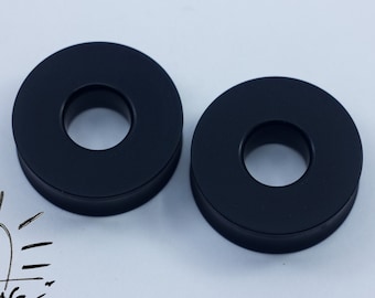 Black Ebonite Ear Tunnels: Double Flared Plugs 10mm-50mm