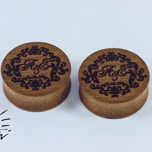 Monogrammed Sapele Wood Plugs: Custom Ear Gauges