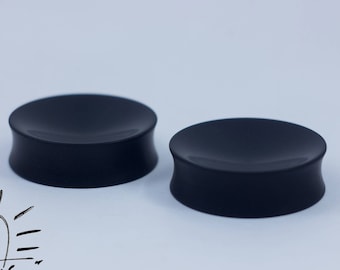 Black Concave Ebonite Ear Plugs: Vegan Gauges (14mm-50mm)