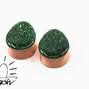 Teardrop Grün Glitter Holz Plugs: Türkis Ohr Gauges