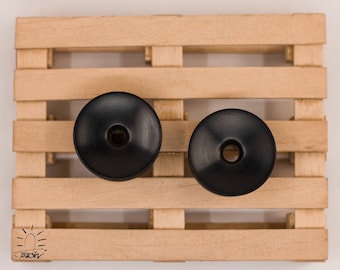 Tunnels auriculaires concaves noirs faits main en ébonite • Bouchons végétaliens doubles évasés