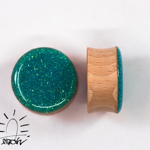 Blue Glitter Wooden Plugs: Sparkle Galaxy Gauges