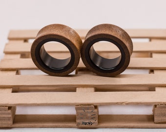 Handcrafted Wood and Ebonite Ear Tunnels • Organic Double Flared Gauges  16-50mm