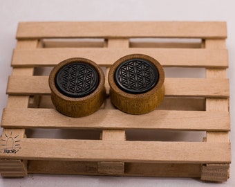 Handmade wooden flower of life, Sacred Geometry Ear Gauge, Vegan Gauges  17mm 18mm 19mm 20mm 21mm 22mm 23mm 24mm 25mm 26mm