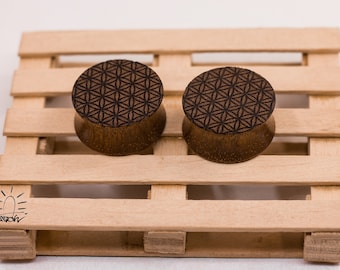 Handcrafted Flower of Life Wooden Plugs • Brazil Nut Ear Gauges