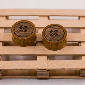Handmade Wooden Button Ear Plugs: Organic Vegan Gauges