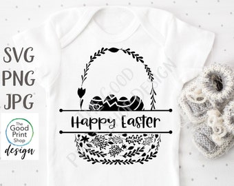 Easter Basket Line Drawing Illustration SVG PNG JPG Digital Cut File Easter egg design for Cricut Silhouette