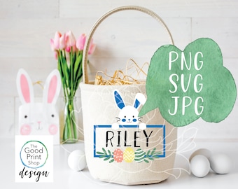 Easter Basket Name Bunny SVG Easter Bunny with Space for name for personalised Easter bucket basket SVG cut file Cricut Silhouette