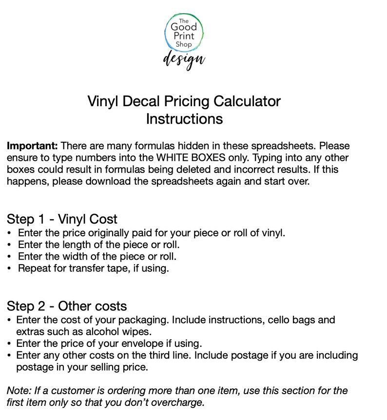Vinyl Decal Pricing Calculator for Small Businesses Vinyl Etsy