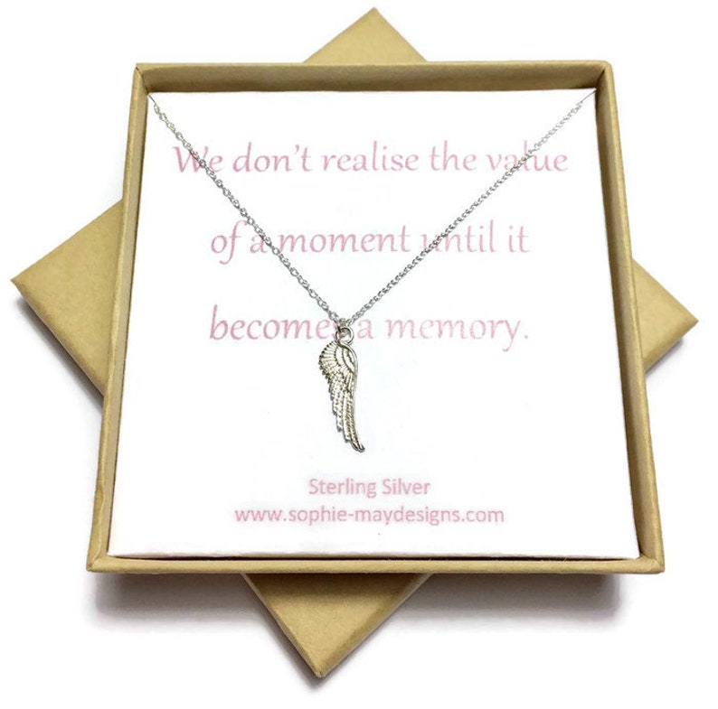 Angel Charm Sterling Silver Wing Necklace 925 Silver Message Quote Necklace Message Card Jewellery UK Silver Jewellery