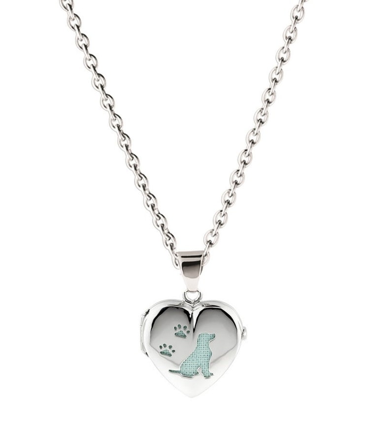 Paw Print Necklace Personalized Jewelry Silver Locket Turquoise Heart Locket Pet Memorial Locket Pet Loss Gifts Dog Lover Gift