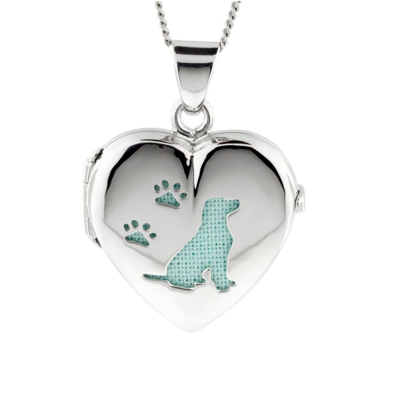 Paw Print Necklace Personalized Jewelry Silver Locket Turquoise Heart Locket Pet Memorial Locket Pet Loss Gifts Dog Lover Gift