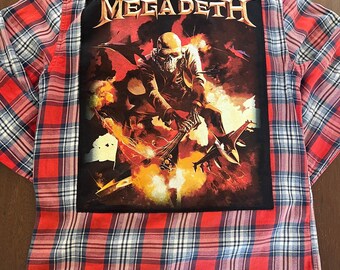 Megadeth Band Patch Flannel L Upcycled Mens size / Unisex