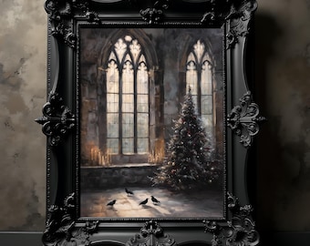 Gothic Christmas Tree Printable, Dark Academia Holiday Art, Dark Cottagecore Christmas Poster, Downloadable Prints