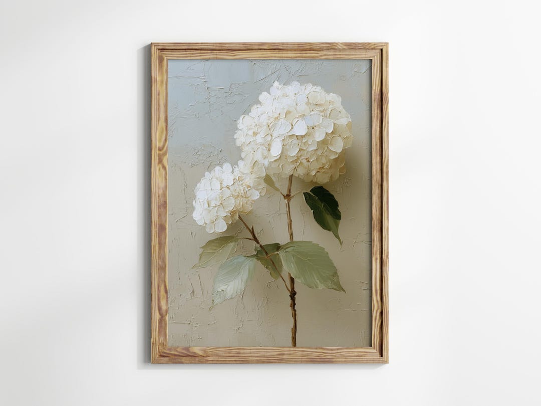 Vintage Hydrangea Oil Painting | Sage Green Wall Art (downloadable ...