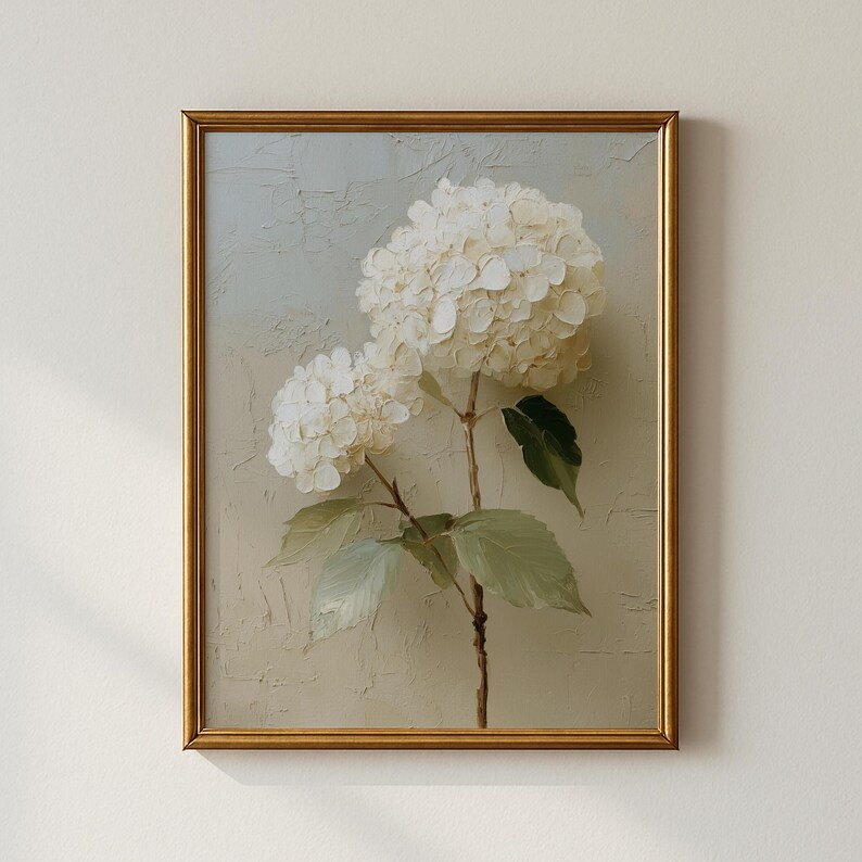 Vintage Hydrangea Oil Painting | Sage Green Wall Art (downloadable ...