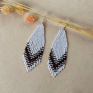 Ethnic Ivory Beaded Earrings with Fringe - Boho Chic Earrings - Handmade Drop Earrings