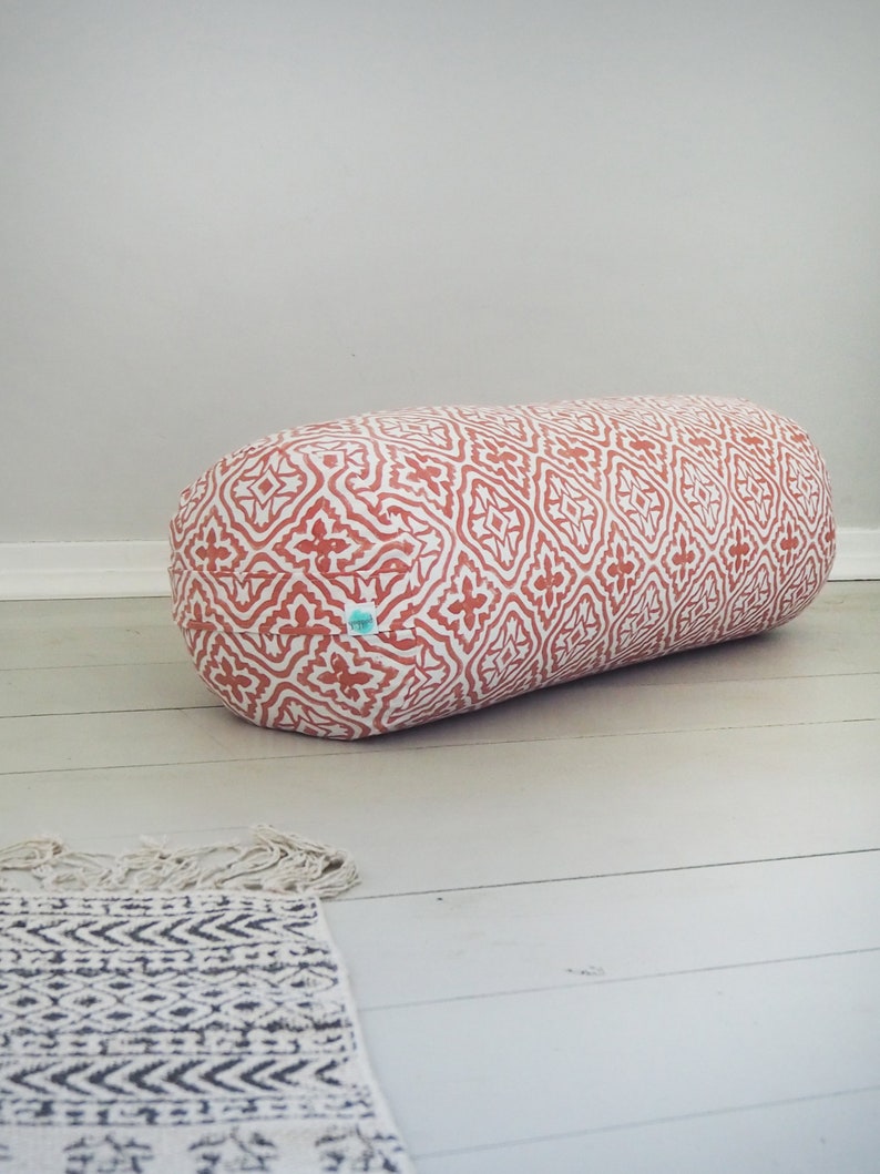 Yoga Bolster Buckwheat Filled Hand Block Printed Coral Etsy