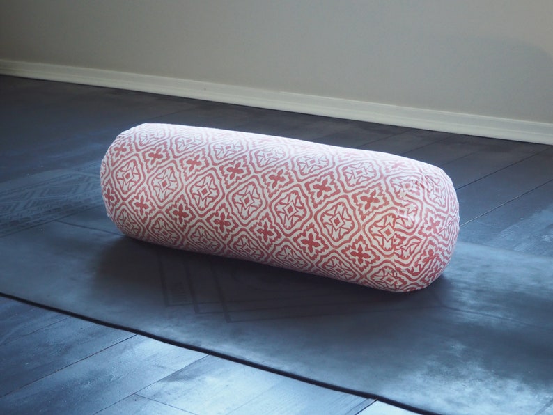 Yoga Bolster Buckwheat Filled Hand Block Printed Coral Etsy
