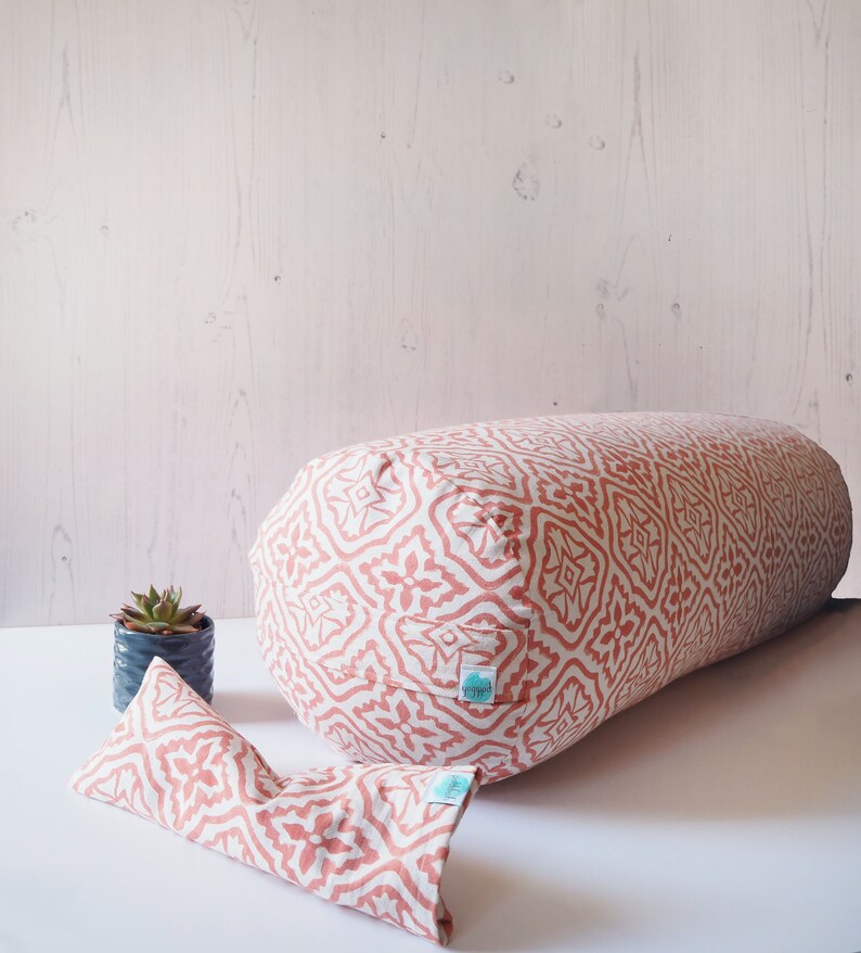 Yoga Bolster Buckwheat Filled Hand Block Printed Coral Etsy