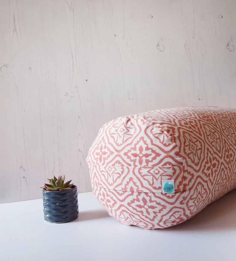Yoga Bolster Buckwheat Filled Hand Block Printed Coral Etsy