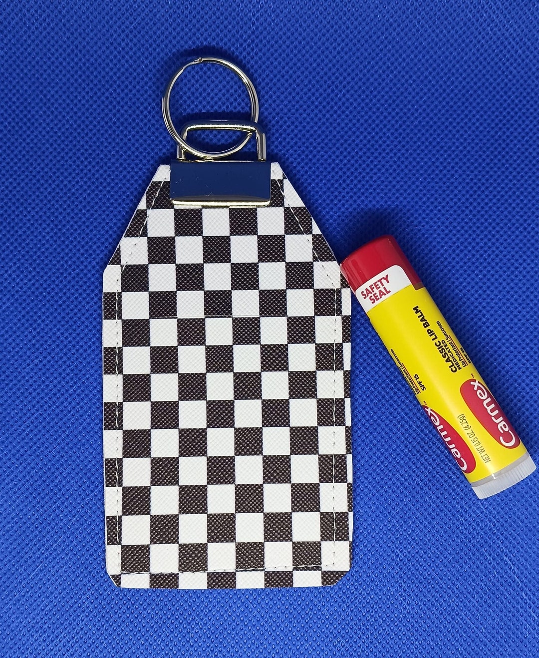 Checkered Lip Balm Carrying Case Vansinspired Keychain Lip Etsy