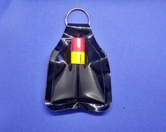 Patent Faux Leather Lip Balm Case Black Pleather Keyring Backpack Purse Beach or Poolside Keychain Sports Bag Backpack Accessory Summer Time