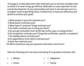 Motivation worksheet
