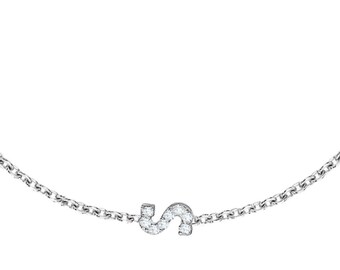 Customized Bracelet with Diamonds, Initial Letters Bracelet 14K Solid White Gold Personalized Name Bracelet