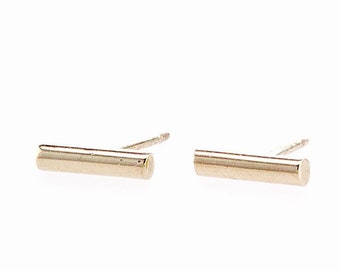 14K Gold Bar Stud Earring Beautiful Yellow Gold Simple and Clean Design Wedding Customizable Earrings for Her