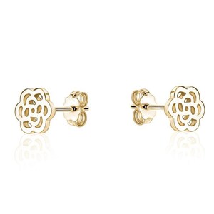 14K Gold Flower Stud Earrings, Minimalist Floral Solid Gold Studs, Dainty Cute Flower Earrings for Girls and Women, Real Gold Jewelry