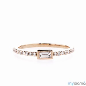 Stackable 0.30ct Natural Diamond Wedding Ring, Baguette Diamond Ring 14K Gold and Diamond with 20 Side Diamonds, Bridal Wedding Gold Jewelry