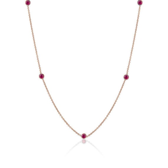 Ruby by the Yard Necklace 14K Solid Gold Real Gemstones Necklace