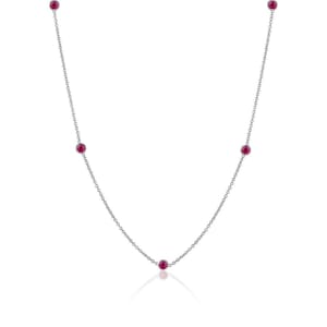 Ruby By The Yard Necklace, 14K Solid Gold Real Gemstones Necklace, Delicate Birthstone Jewelry for Her, Round Red Ruby
