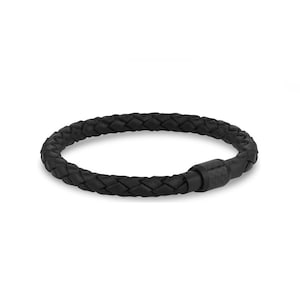 マグネットレザーブレスレット、ブラック本革、マットブラックマグネット留めブレスレット、メンズレザーブレスレット、トレンディなメンズジュエリー