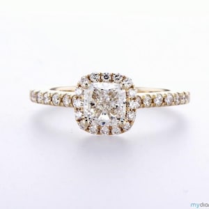 Engagement Diamond Ring Cushion Cut Halo 1.37ct 14K White Diamond Beautiful Yellow Gold Ring Wedding Ring