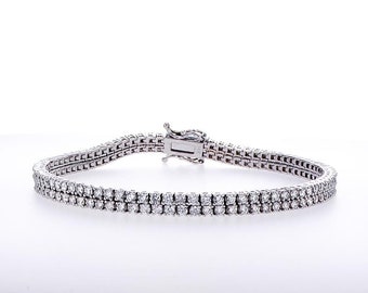 Lab-Grown Diamond Tennis Bracelet - Luxurious 2-Row Design with 3.85 CTW, White Gold Setting, Bridal Jewelry, Gift Ideas