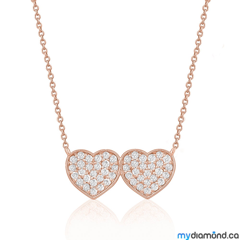 Diamond Heart Necklace, Two Hearts Necklace, Love Pendant