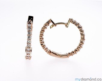 Small Diamond Hoops Earrings 0.60ct 14k Solid Gold Earrings with 40 Side Diamonds Stones, Yellow Gold Wedding Gift Custom Earrings