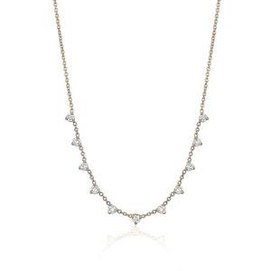 3 Prong Graduated Diamond Necklace, 14K Solid Gold Real Natural Diamonds Gold Chain Necklace, Statement Fancy Cocktail Necklace
