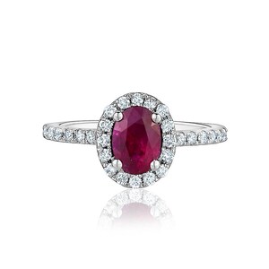 Oval Cut Red Ruby Halo Ring, Natural Birth Stone with Diamonds, Unique Fine Engagement Ring, Anniversary Gift, Trendy Colorful Ring