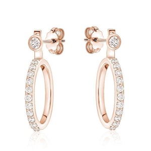 Bezel Stud Diamond Jacket Hoops, Real Diamond Hoops, 14K Solid Gold Earrings, Unique Trendy Jewelry, Fashionable