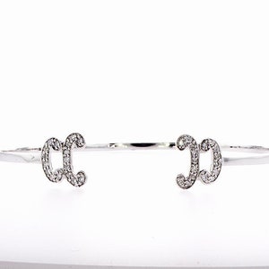 Open Delicate Diamond Bangle Bracelet, Adjustable 14k White Gold 0.25ct Diamonds Jewelry for Bachelorette Party