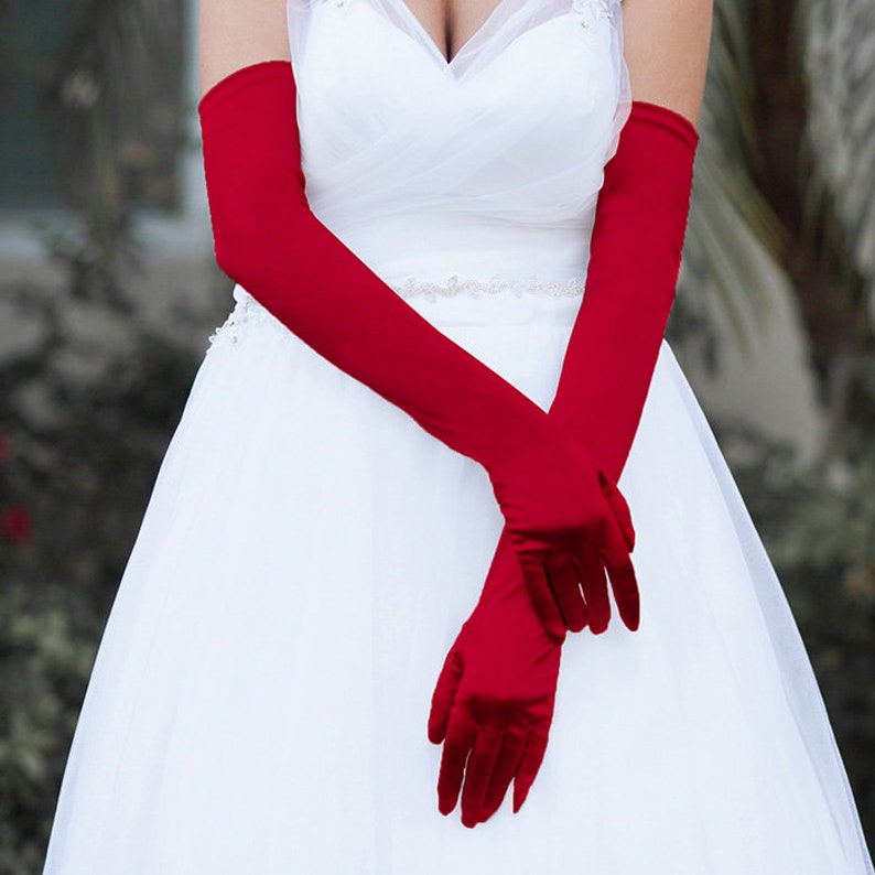 Dressy Satin Long Wedding Gloves Burgundy Length 22 Inches Etsy
